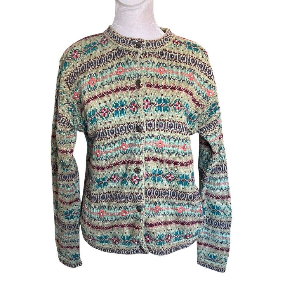 Vintage Herman Geist Cardigan Sweater Hand Embroidered Floral Cottage Core Med